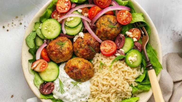 Mediterranean Chicken Meatballs with Lemon Rice