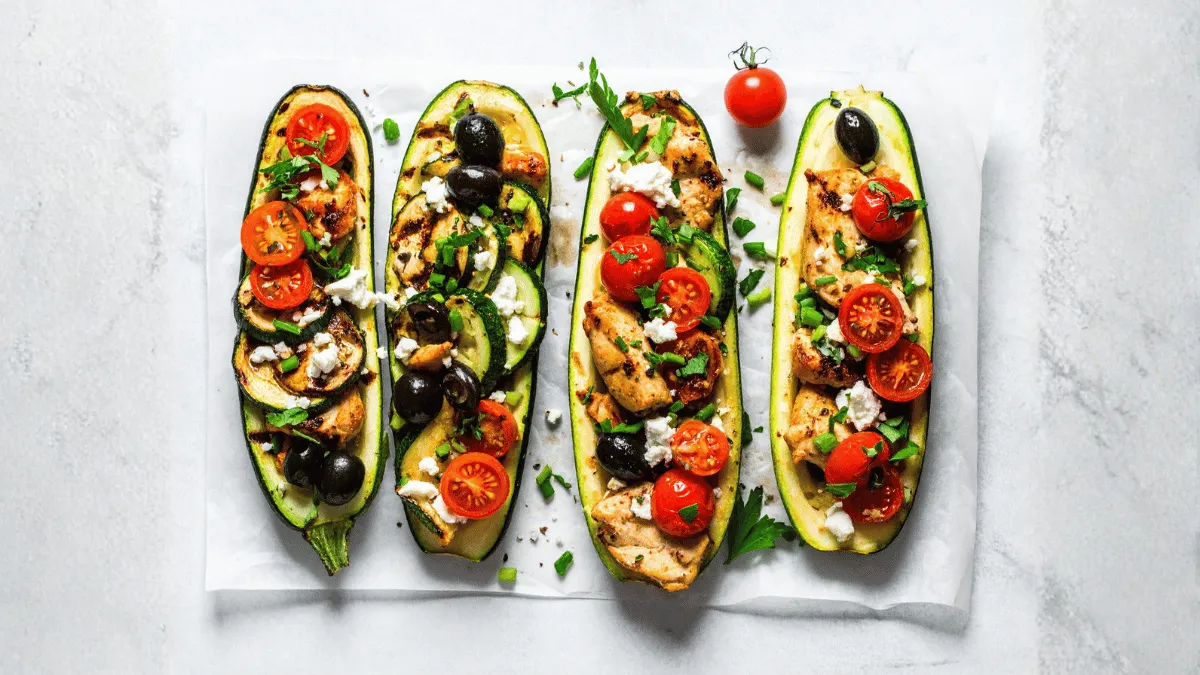 Mediterranean Greek-Style Chicken Zucchini Boats (Low-Carb)