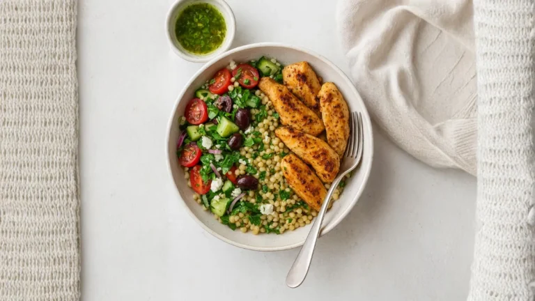 Mediterranean Lemon-Garlic Chicken & Pearl Couscous Bowl