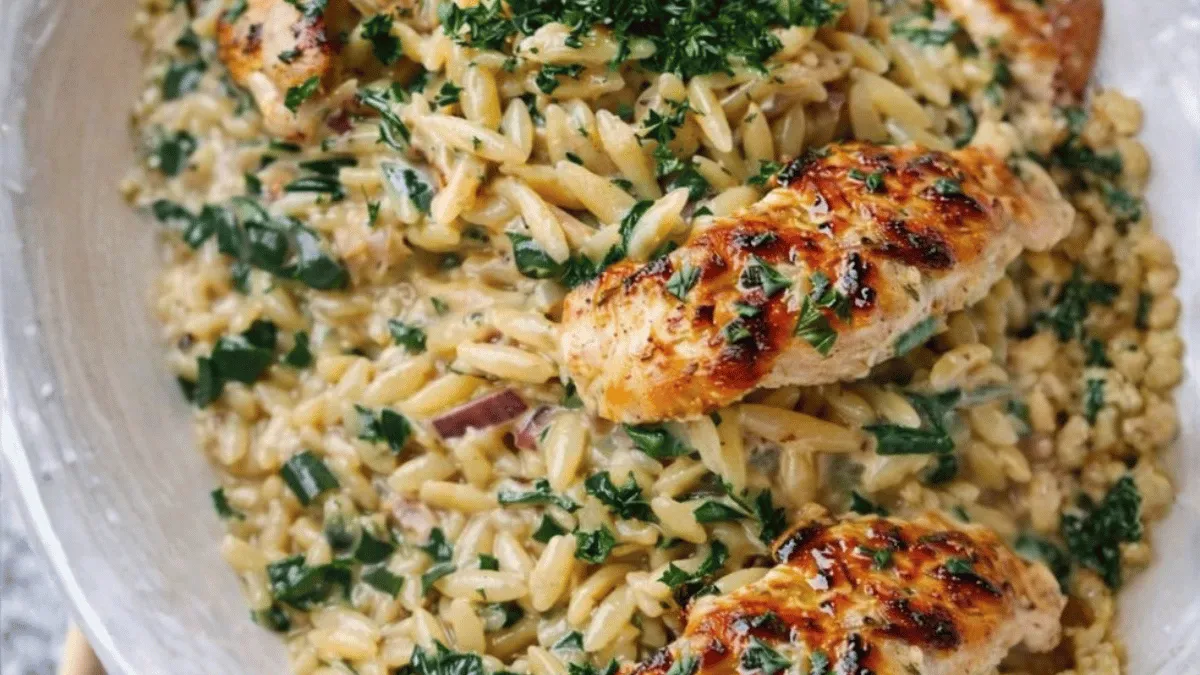 Mediterranean Creamy Chicken Orzo