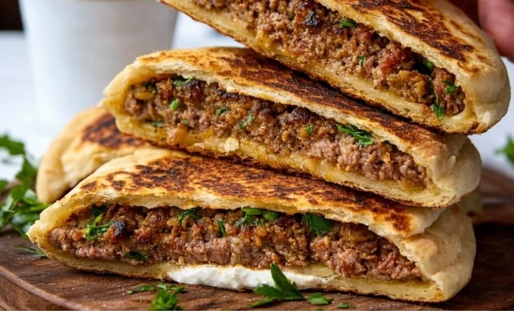 Lebanese Stuffed Pita with Spiced Ground Meat (Mediterranean Favorite)