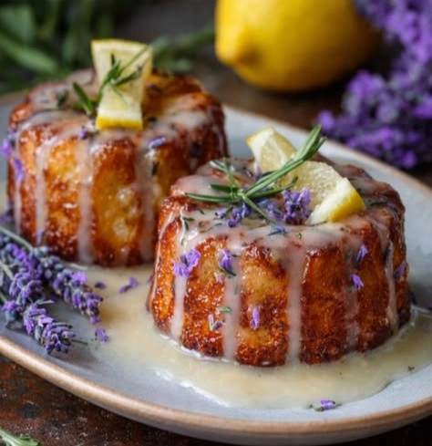 Zesty Mini Lemon Cakes with Dreamy Lavender Glaze