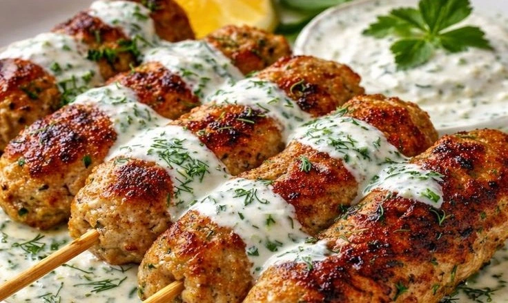 Chicken Kofta with Creamy Garlic Yogurt Sauce