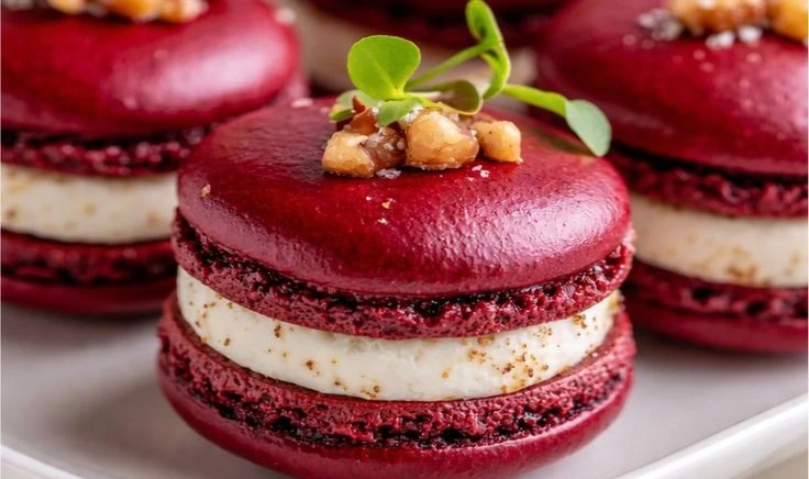 Beet Macarons with Goat Cheese & Walnuts