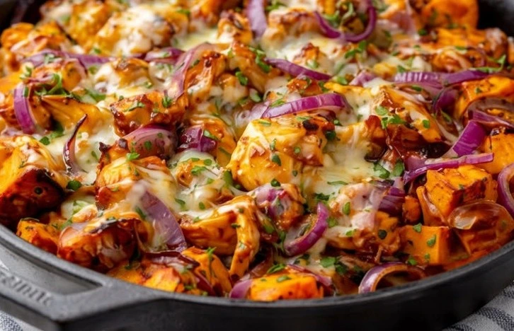 Cheesy BBQ Chicken Sweet Potato Skillet