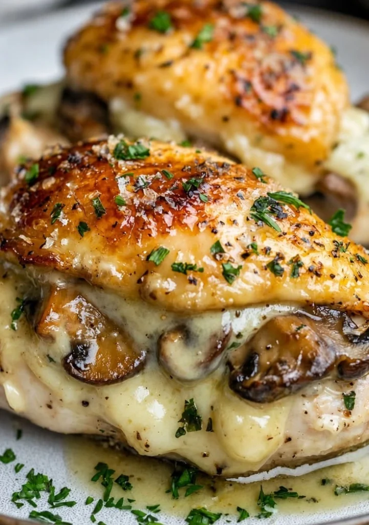 Cheesy Garlic Butter Mushroom Stuffed Chicken
