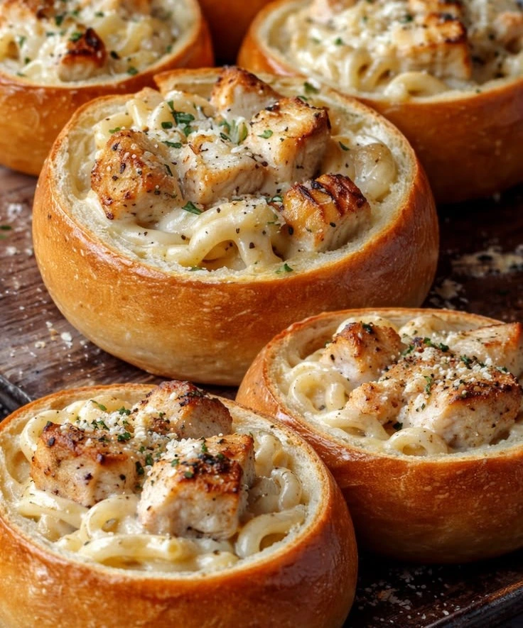 Creamy Garlic Bread Spaghetti Bowls