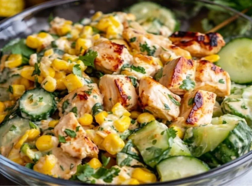 Creamy Street Corn Cucumber Chicken Salad
