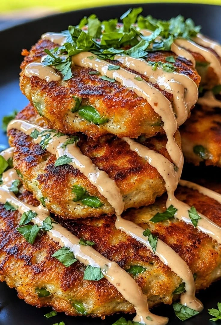 Crispy Sweet Potato Patties with Red Lentils & Creamy Tahini Sauce
