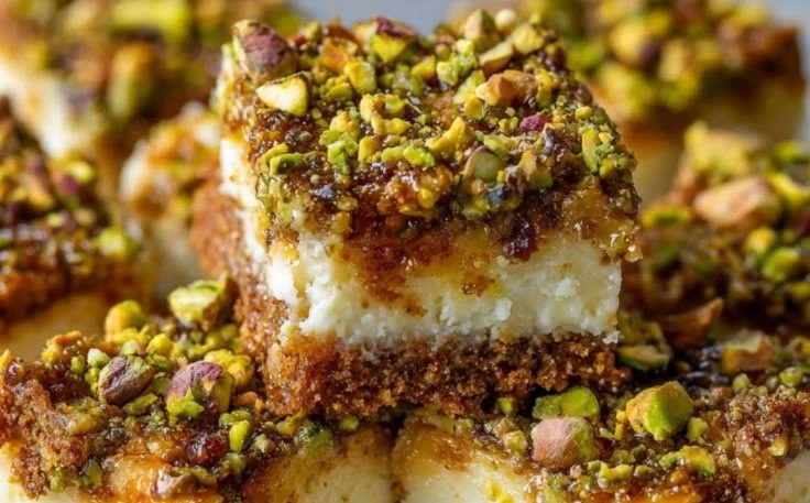 Greek Honey Pistachio Cheesecake Bars