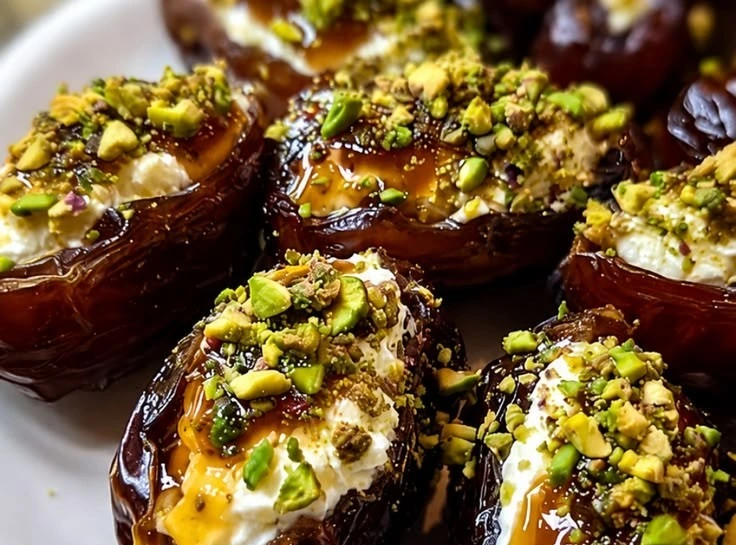 Honey Pistachio Ricotta Stuffed Dates
