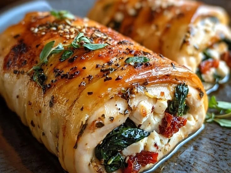 Juicy Spinach & Feta Stuffed Chicken Roulade