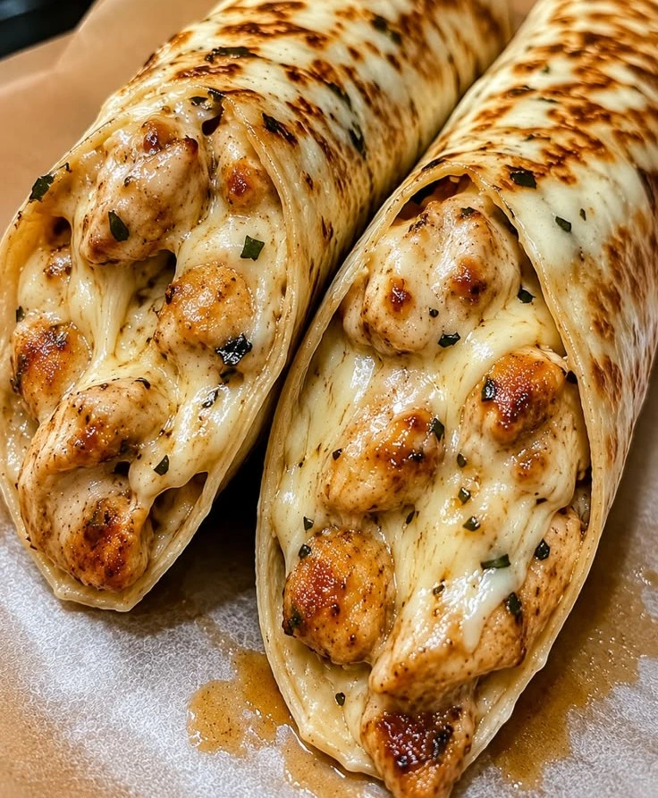 Ooey-Gooey Cheesy Garlic Chicken Wraps Recipe