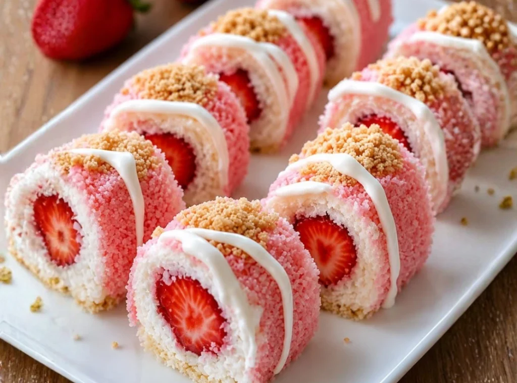 Strawberry Shortcake Cheesecake Sushi Rolls